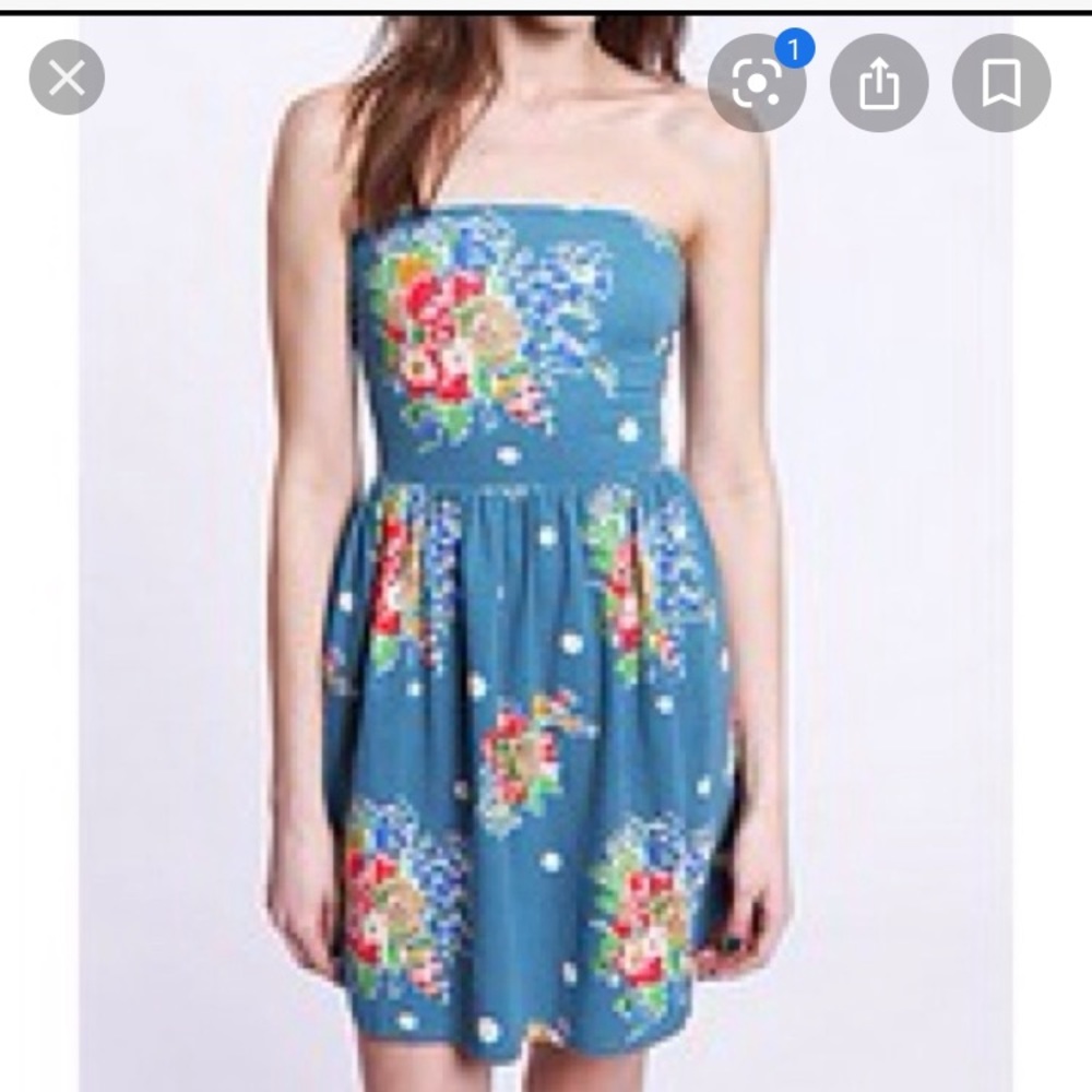 Teal strapless cut out bow back floral dress